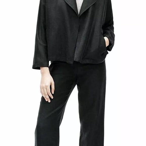 278.00 NWT EILEEN FISHER M ORGANIC BLACK LINEN DRAPE JACKET VERY NICE - Picture 5 of 11